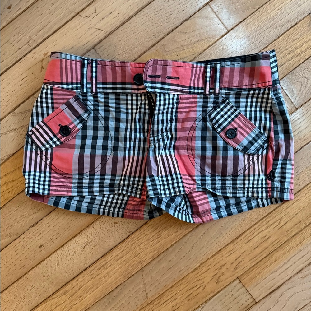 Volcom Pink and Black Plaid Women's Shorts